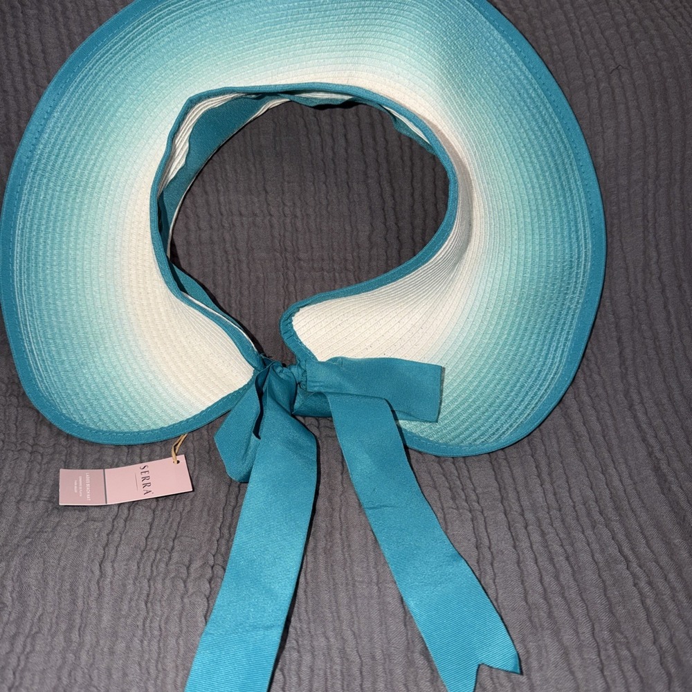 Serra Teal Ombre Raffia Sun Visor with Tie